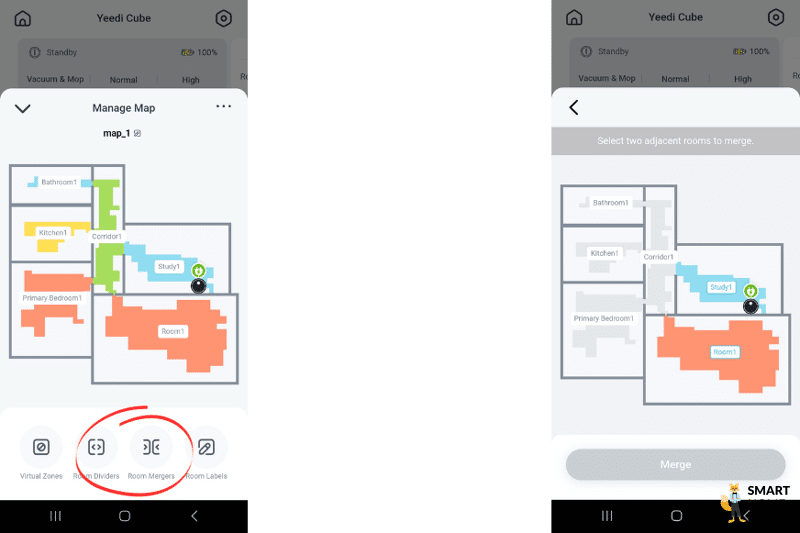 Die Wohnungskarte wird in der Yeedi Cube App bearbeitet.